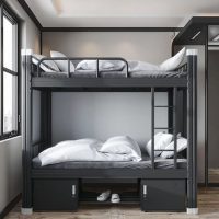 factory direct sale heavy duty metal loft bed minimalist modern bunk bed with high guardrail for hotels schools
