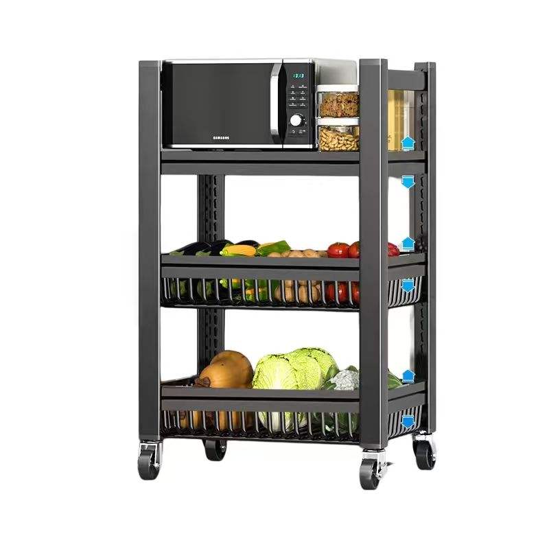 Wholesale Custom Color Design Corrosion Resistant Carbon Steel Fruit and Vegetable Shelf with Four Wheels